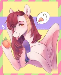 Size: 1300x1600 | Tagged: suggestive, artist:yke_kohai, derpibooru import, oc, unofficial characters only, eggplant, food, heart, peach, pictogram, solo, tongue out