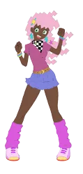 Size: 1433x3000 | Tagged: safe, artist:icey-wicey-1517, artist:johnjoseco, derpibooru import, cheerilee, human, 80s, 80s cheerilee, alternate hairstyle, belt, bracelet, braces, cheeribetes, clothes, colored, converse, cute, dark skin, ear piercing, earring, female, humanized, jewelry, leg warmers, miniskirt, open mouth, piercing, pleated skirt, shoes, simple background, skirt, solo, thighs, transparent background
