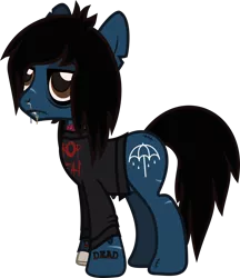 Size: 1056x1222 | Tagged: safe, artist:lightningbolt, derpibooru import, ponified, ponified:oliver sykes, earth pony, pony, undead, zombie, zombie pony, .svg available, bags under eyes, bleeding, blood, bloodshot eyes, bone, bring me the horizon, candy gore, clothes, colored pupils, decaying, dripping blood, drop dead clothing, emo, eyeliner, fangs, frown, glasgow smile, gore, hair over one eye, lidded eyes, lip piercing, long sleeves, makeup, male, messy mane, messy tail, nosebleed, piercing, rainbow blood, scar, shirt, simple background, solo, stallion, standing, stitches, svg, tattered, tattoo, torn clothes, torn ear, torn flesh, transparent background, vector