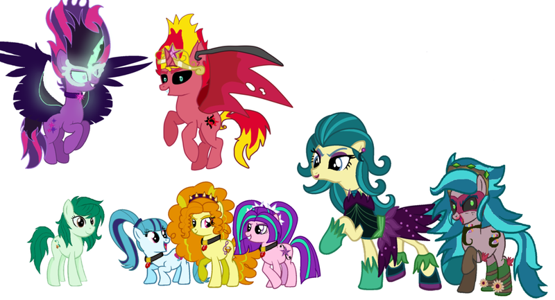 Size: 1024x554 | Tagged: safe, artist:rainbowshadowmlp, derpibooru import, adagio dazzle, aria blaze, gaea everfree, gloriosa daisy, juniper montage, sci-twi, sonata dusk, sunset shimmer, twilight sparkle, wallflower blush, ponified, alicorn, earth pony, pony, equestria girls, equestria girls (movie), equestria girls series, forgotten friendship, friendship games, legend of everfree, movie magic, rainbow rocks, spoiler:eqg specials, equestria girls ponified, juniper monstar, midnight sparkle, sunset satan, the dazzlings