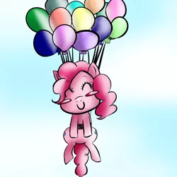 Size: 1000x1000 | Tagged: safe, artist:kibarockz79, derpibooru import, pinkie pie, pony, balloon, floating, solo, then watch her balloons lift her up to the sky