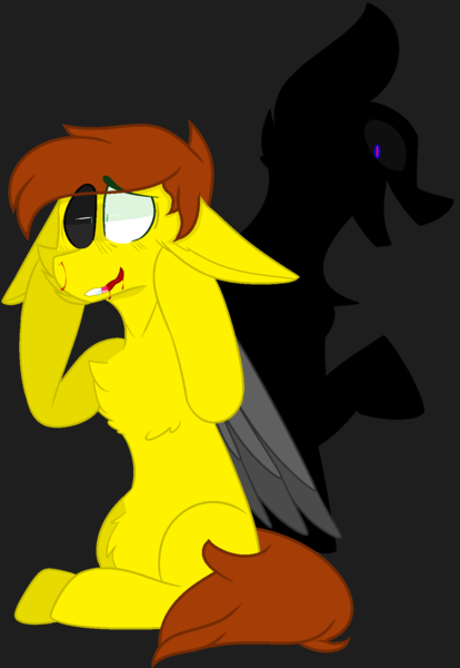 Size: 1248x1808 | Tagged: semi-grimdark, artist:kathy123now, derpibooru import, oc, unofficial characters only, pegasus, pony, blood, chest fluff, floppy ears, shadow, simple background, sitting, solo