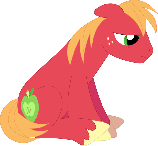 Size: 3578x3308 | Tagged: safe, alternate version, artist:porygon2z, derpibooru import, edit, big macintosh, earth pony, pony, accessory-less edit, downcast, male, missing accessory, sad, simple background, sitting, solo, stallion, transparent background, vector