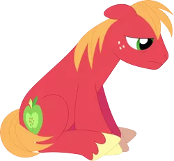 Size: 3578x3308 | Tagged: safe, alternate version, artist:porygon2z, derpibooru import, edit, big macintosh, earth pony, pony, accessory-less edit, downcast, male, missing accessory, sad, simple background, sitting, solo, stallion, transparent background, vector