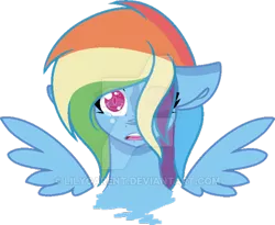 Size: 600x491 | Tagged: safe, artist:lilygarent, derpibooru import, rainbow dash, pony, bust, portrait, simple background, solo, teary eyes, transparent background, watermark