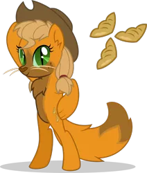 Size: 880x1036 | Tagged: anthro, artist:mlp-trailgrazer, bipedal, cat eyes, derpibooru import, female, hybrid, my little pony: the movie, oc, oc:apple turnover, offspring, parent:applejack, parent:capper, parents:capperjack, safe, simple background, slit eyes, solo, transparent background, unguligrade anthro