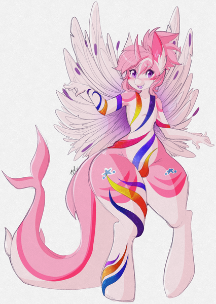 Size: 1090x1537 | Tagged: safe, artist:tehbuttercookie, derpibooru import, oc, oc:nixie dreamstar, anthro, original species, shark pony, unicorn, carnival, dancing, femboy, male, solo, trap, unishark