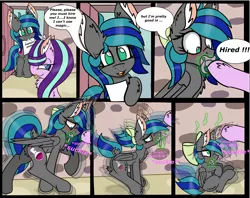 Size: 7315x5795 | Tagged: safe, artist:cuddlelamb, derpibooru import, starlight glimmer, oc, oc:summer breeze, pony, absurd resolution, age regression, baby, baby pony, blank flank, comic, foal, magic, pacifier, tongue out