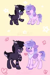 Size: 1198x1800 | Tagged: safe, artist:venomns, derpibooru import, oc, oc:prince, oc:velvet, unofficial characters only, earth pony, pegasus, pony, deer tail, horns, male, stallion