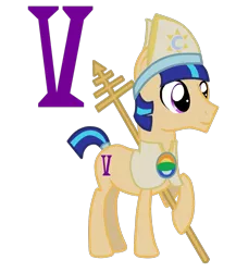 Size: 1177x1354 | Tagged: safe, artist:syforcewindlight, derpibooru import, oc, earth pony, pony, series:my little major arcana, clothes, hat, hierophant, roman numerals, simple background, smiling, staff, tarot, the hierophant, transparent background