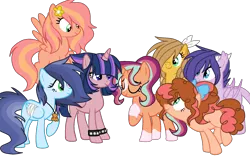 Size: 2056x1292 | Tagged: artist:sky-thepony65, derpibooru import, dracony, hybrid, interspecies offspring, oc, oc:amethyst, oc:buttercup, oc:lucky clover, oc:roll cake, oc:shellsea, oc:spark mirror, oc:thunder stone, offspring, parent:applejack, parent:big macintosh, parent:caramel, parent:cheese sandwich, parent:flash sentry, parent:fluttershy, parent:pinkie pie, parent:rainbow dash, parent:rarity, parents:carajack, parents:cheesepie, parents:flashlight, parents:fluttermac, parent:soarin', parent:spike, parents:soarindash, parents:sparity, parents:starburst, parent:starlight glimmer, parent:sunburst, parent:twilight sparkle, safe, simple background, transparent background, unofficial characters only