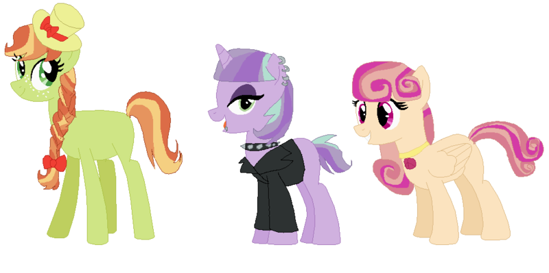 Size: 1054x526 | Tagged: artist:nintendoponyaddict, collar, derpibooru import, ear piercing, earring, jewelry, magical lesbian spawn, oc, oc:amethyst gleam, offspring, parent:applejack, parent:flim, parent:limestone pie, parent:posey shy, parent:princess cadance, parents:flimjack, parents:poseydance, parents:starlime, parent:starlight glimmer, piercing, randomverse, safe, simple background, spiked collar, transparent background, unofficial characters only