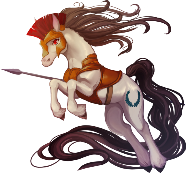 Size: 3707x3448 | Tagged: safe, artist:sitaart, derpibooru import, oc, oc:inferno, unofficial characters only, earth pony, pony, ponyfinder, armor, brown hair, brown mane, clothes, dungeons and dragons, fantasy class, female, mare, pathfinder, pen and paper rpg, red eyes, rpg, simple background, solo, spartan, spear, transparent background, unshorn fetlocks, warrior, weapon, white fur