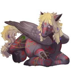 Size: 670x670 | Tagged: safe, artist:sitaart, derpibooru import, oc, oc:strong feather, unofficial characters only, pegasus, pony, ponyfinder, blonde, blonde hair, blonde mane, bodypaint, brown eyes, brown fur, dungeons and dragons, feather, female, mare, pathfinder, pen and paper rpg, rpg, simple background, transparent background, tribal, wings