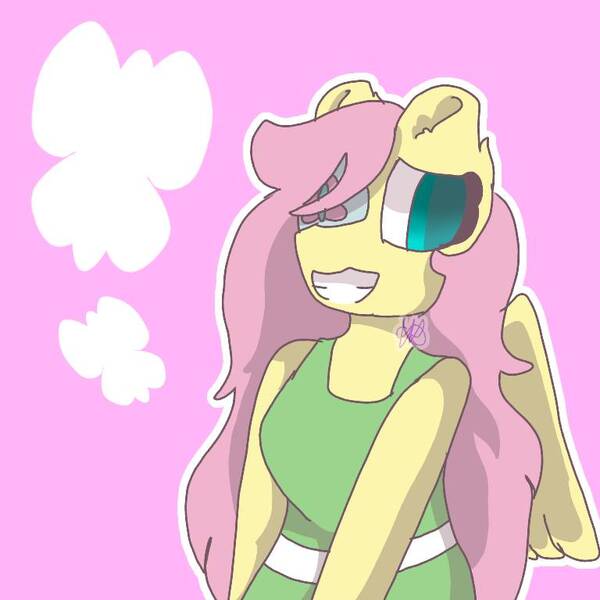 Size: 768x768 | Tagged: safe, artist:cg40448, derpibooru import, fluttershy, oc, oc:ponytale fluttershy, anthro, comic:ponytale, solo