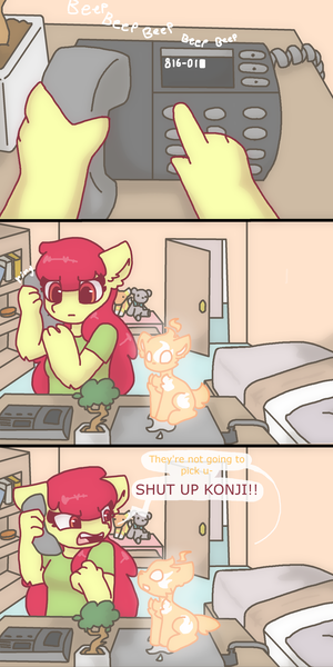 Size: 2122x4240 | Tagged: anthro, apple bloom, artist:synnibear03, comic:ponytale, derpibooru import, oc, oc:konji, oc:ponytale apple bloom, safe