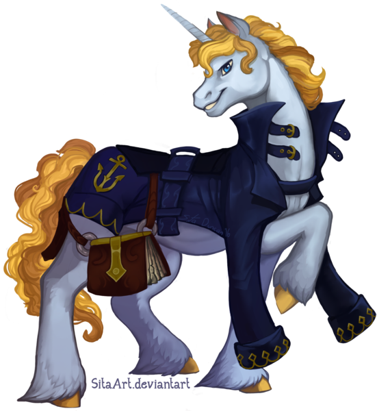 Size: 2038x2218 | Tagged: safe, artist:sitaart, derpibooru import, oc, oc:luxury yacht, unofficial characters only, pony, unicorn, ponyfinder, anchor, blonde, blonde hair, blonde mane, blue eyes, book, clothes, curly hair, dungeons and dragons, fantasy class, male, pathfinder, pen and paper rpg, rpg, signature, simple background, solo, stallion, transparent background, unshorn fetlocks, wizard