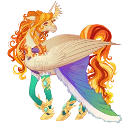 Size: 670x670 | Tagged: safe, artist:sitaart, derpibooru import, oc, oc:queen illiana, unofficial characters only, alicorn, pony, ponyfinder, clothes, dungeons and dragons, female, jewel, jewelry, mare, multicolored hair, orange eyes, pathfinder, pen and paper rpg, royalty, rpg, simple background, solo, transparent background, white fur, wings