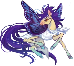 Size: 2013x1804 | Tagged: artist:sitaart, butterfly wings, clothes, derpibooru import, dungeons and dragons, female, flutter pony, mare, oc, oc:glitter wing, orange eyes, pathfinder, pen and paper rpg, ponyfinder, purple hair, purple mane, rpg, safe, simple background, solo, transparent background, unofficial characters only, white fur