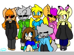 Size: 2048x1536 | Tagged: safe, artist:butterlovessans, derpibooru import, scootaloo, oc, oc:amber, oc:ember, oc:polly, oc:ponytale scootaloo, oc:susan, anthro, human, comic:ponytale, canon x oc, female, lesbian, non-mlp oc, scootamber