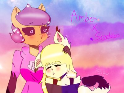 Size: 400x300 | Tagged: safe, artist:nekodiamond122, derpibooru import, scootaloo, oc, oc:amber, oc:ponytale scootaloo, anthro, comic:ponytale, canon x oc, female, lesbian, scootamber, shipping