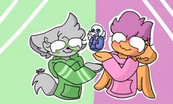 Size: 512x307 | Tagged: safe, artist:mistytheemoji, derpibooru import, scootaloo, oc, oc:ponytale scootaloo, oc:susan, anthro, comic:ponytale, crossover, crossover shipping, female, male, sans (undertale), scootasans, shipping, straight, undertale