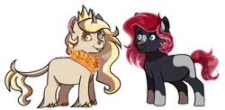 Size: 1024x499 | Tagged: safe, artist:kitkatsart, derpibooru import, oc, oc:dawn shine, oc:solar flare, unofficial characters only, classical unicorn, earth pony, hybrid, pony, unicorn, bucktooth, chest fluff, cloven hooves, colored sclera, cousins, curved horn, ethereal mane, female, filly, interspecies offspring, leonine tail, offspring, parent:discord, parent:princess celestia, parent:princess luna, parent:sunburst, parents:dislestia, parents:lunaburst, simple background, starry mane, transparent background, unshorn fetlocks