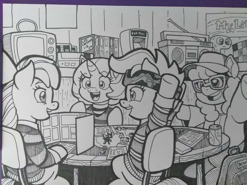 Size: 4160x3120 | Tagged: 80s, apple bloom, artist:latecustomer, cutie mark crusaders, derpibooru import, dungeons and dragons, nintendo entertainment system, safe, scootaloo, stranger things, sweetie belle, traditional art, twist