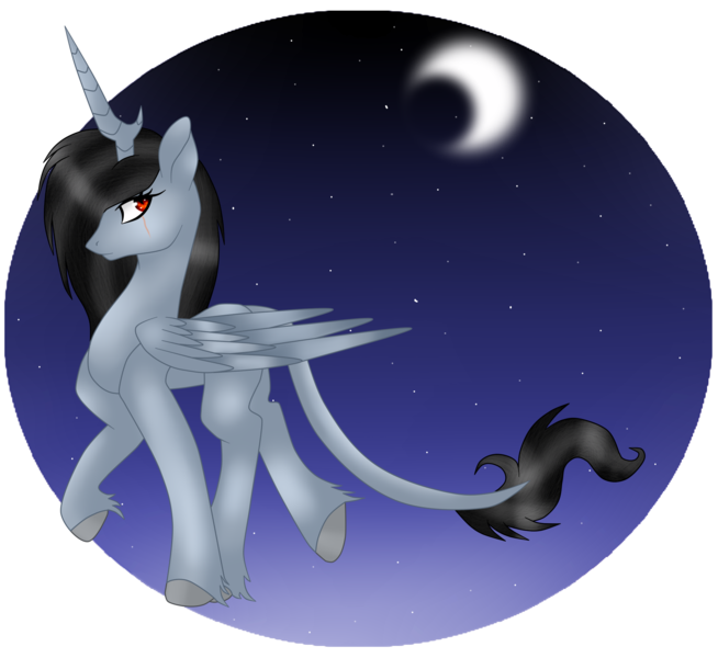 Size: 2368x2172 | Tagged: safe, artist:cindydreamlight, derpibooru import, oc, alicorn, pony, augmented horn, high res, night, solo