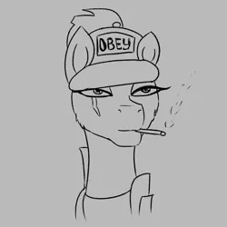 Size: 1024x1024 | Tagged: artist:shadowreindeer, cigarette, derpibooru import, monochrome, my little pony: the movie, obey, safe, smoking, solo, tempest shadow