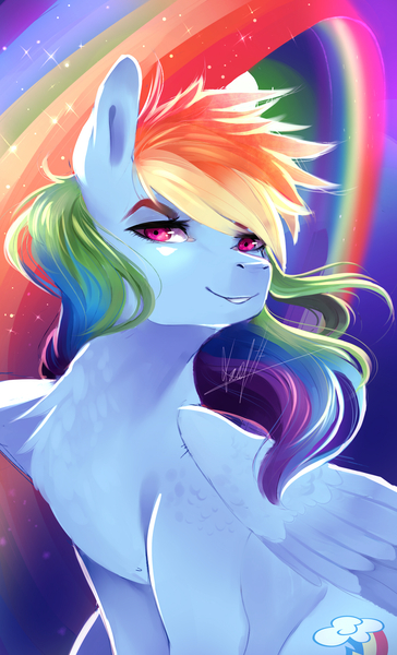 Size: 1700x2800 | Tagged: safe, artist:kraytt-05, derpibooru import, rainbow dash, pegasus, pony, female, looking at you, mare, rainbow, solo