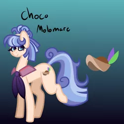 Size: 800x800 | Tagged: safe, artist:eppyminecart, derpibooru import, oc, oc:choco molomare, unofficial characters only, earth pony, pony, icey-verse, blue background, female, gradient background, magical lesbian spawn, mare, next generation, offspring, parent:coco pommel, parent:suri polomare, parents:cocopolo, simple background, solo