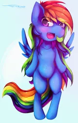 Size: 1000x1558 | Tagged: safe, artist:ferasor, derpibooru import, rainbow dash, pegasus, pony, belly button, chibi, female, looking at you, mare, solo