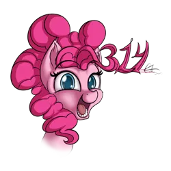 Size: 800x800 | Tagged: safe, artist:calena, derpibooru import, pinkie pie, earth pony, pony, female, looking at you, mare, name pun, numbers, open mouth, pi, pi day, pinkie pi, ponk, pun, simple background, solo, transparent background, visual pun
