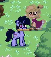 Size: 174x194 | Tagged: safe, artist:kimjoman, derpibooru import, oc, oc:purple flix, unofficial characters only, earth pony, pony, unicorn, pony town, animated, clothes, cute, dress, female, frown, lidded eyes, male, mare, mouth hold, nom, sitting, smiling, stallion, standing, torch
