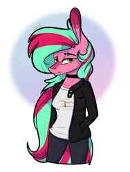 Size: 3024x4032 | Tagged: anthro, artist:sweetmelon556, clothes, derpibooru import, female, high res, jacket, mare, oc, oc:melon seed, pants, pegasus, safe, shirt, simple background, solo, transparent background, unofficial characters only