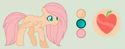 Size: 1032x403 | Tagged: safe, artist:princessunicorn123, derpibooru import, oc, oc:apple shy, unofficial characters only, pegasus, pony, base used, female, freckles, green background, mare, offspring, parent:big macintosh, parent:fluttershy, parents:fluttermac, reference sheet, simple background, solo