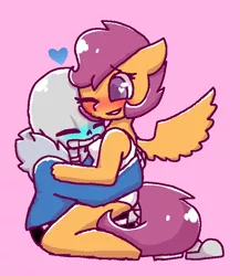 Size: 654x754 | Tagged: anthro, artist:synnibear03, comic:ponytale, crossover, crossover shipping, derpibooru import, downvote bait, female, male, oc, oc:ponytale scootaloo, safe, sans (undertale), scootaloo, scootasans, shipping, straight, undertale, unguligrade anthro