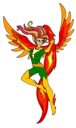 Size: 2233x3774 | Tagged: artist:rexlupin, crossover, derpibooru import, fiery shimmer, jean grey, phoenix, safe, simple background, solo, sunset phoenix, sunset shimmer, the phoenix force, transparent background, x-men