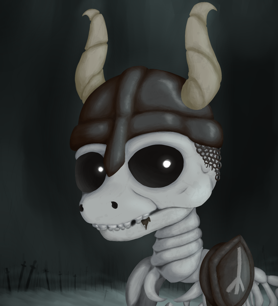 Size: 1180x1300 | Tagged: safe, artist:phi, derpibooru import, oc, unofficial characters only, skeleton pony, undead, equestria at war mod, armor, bone, helmet, horned helmet, runes, skeleton, solo, sword, viking helmet, weapon