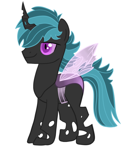 Size: 1024x1117 | Tagged: artist:0tinybitobsessive0, blue hair, changeling, changeling oc, derpibooru import, insect wings, looking forward, male, non-pony oc, oc, oc:azul, purple changeling, purple eyes, safe, simple background, smiling, solo, spread wings, transparent background, unofficial characters only, vector, wings