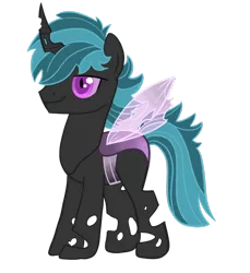 Size: 1024x1117 | Tagged: artist:0tinybitobsessive0, blue hair, changeling, changeling oc, derpibooru import, insect wings, looking forward, male, non-pony oc, oc, oc:azul, purple changeling, purple eyes, safe, simple background, smiling, solo, spread wings, transparent background, unofficial characters only, vector, wings