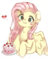 Size: 1024x1260 | Tagged: safe, artist:rozenhain, derpibooru import, fluttershy, pegasus, pony, :p, blush sticker, blushing, bust, cake, cute, ethereal mane, eyes on the prize, female, food, heart, heart eyes, highlights, looking at something, looking down, mare, pictogram, shyabetes, silly, simple background, solo, spread wings, starry mane, stars, tongue out, weapons-grade cute, white background, wingding eyes, wings