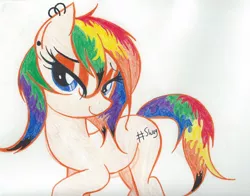 Size: 2112x1656 | Tagged: artist:macroscopicponies, derpibooru import, ear piercing, earring, hashtag, jewelry, oc, oc:swagoskittles, piercing, rainbow hair, safe, swag, traditional art, unofficial characters only, wet, wet mane