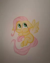 Size: 1024x1278 | Tagged: safe, artist:rurihal, derpibooru import, fluttershy, fairy, fairy pony, pony, blank flank, cute, female, filly, filly fluttershy, floating wings, shyabetes, solo, traditional art, younger