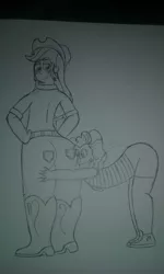 Size: 768x1280 | Tagged: applejack, applepie, artist:djjacob1954, butthug, butt touch, derpibooru import, female, hug, human, humanized, lesbian, monochrome, pinkie hugging applejack's butt, pinkie pie, safe, shadow play, shipping, thick, traditional art