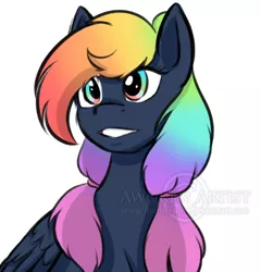 Size: 797x830 | Tagged: safe, artist:awoken artist, derpibooru import, oc, oc:hazel charm, unofficial characters only, pegasus, pony, gradient mane, rainbow hair, simple background, solo, white background