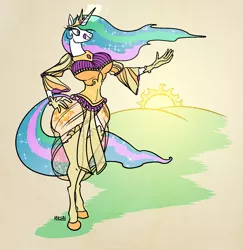 Size: 1200x1236 | Tagged: safe, artist:ursa, derpibooru import, princess celestia, alicorn, anthro, pony, unguligrade anthro, big breasts, breasts, busty princess celestia, clothes, crown, cutie mark, day, disproportional anatomy, ethereal mane, ethereal tail, eyelashes, female, flowing mane, flowing tail, huge breasts, jewelry, mare, morning, multicolored mane, multicolored tail, praise the sun, purple eyes, regalia, royalty, sexy, sparkles, stupid sexy celestia, sun, sunbutt, sunrise, tiara, wide hips, wingless, wingless anthro