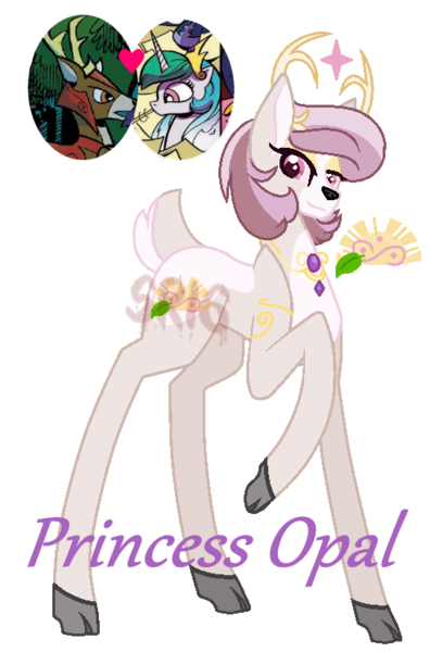 Size: 492x746 | Tagged: artist:superrosey16, blackthorn, cloven hooves, deer pony, derpibooru import, female, hybrid, interspecies offspring, oc, oc:opal, offspring, original species, parent:blackthorn, parent:princess celestia, princess celestia, safe, simple background, solo, transparent background