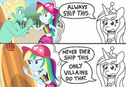Size: 1229x848 | Tagged: safe, artist:ilaria122, artist:threetwotwo32232, derpibooru import, gladys, princess cadance, rainbow dash, zephyr breeze, alicorn, blue crushed, equestria girls, equestria girls series, always ship this, anti-shipping, belly button, clothes, comic, dialogue, exploitable meme, female, hat, male, meme, midriff, multicolored hair, my hero academia, parody, princess of shipping, shipper on deck, shipping, straight, surfboard, swimsuit, zephdash